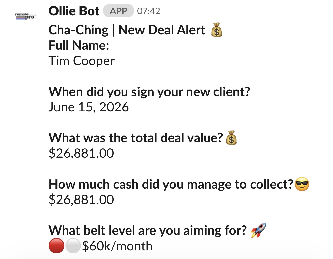 RemotePro client result