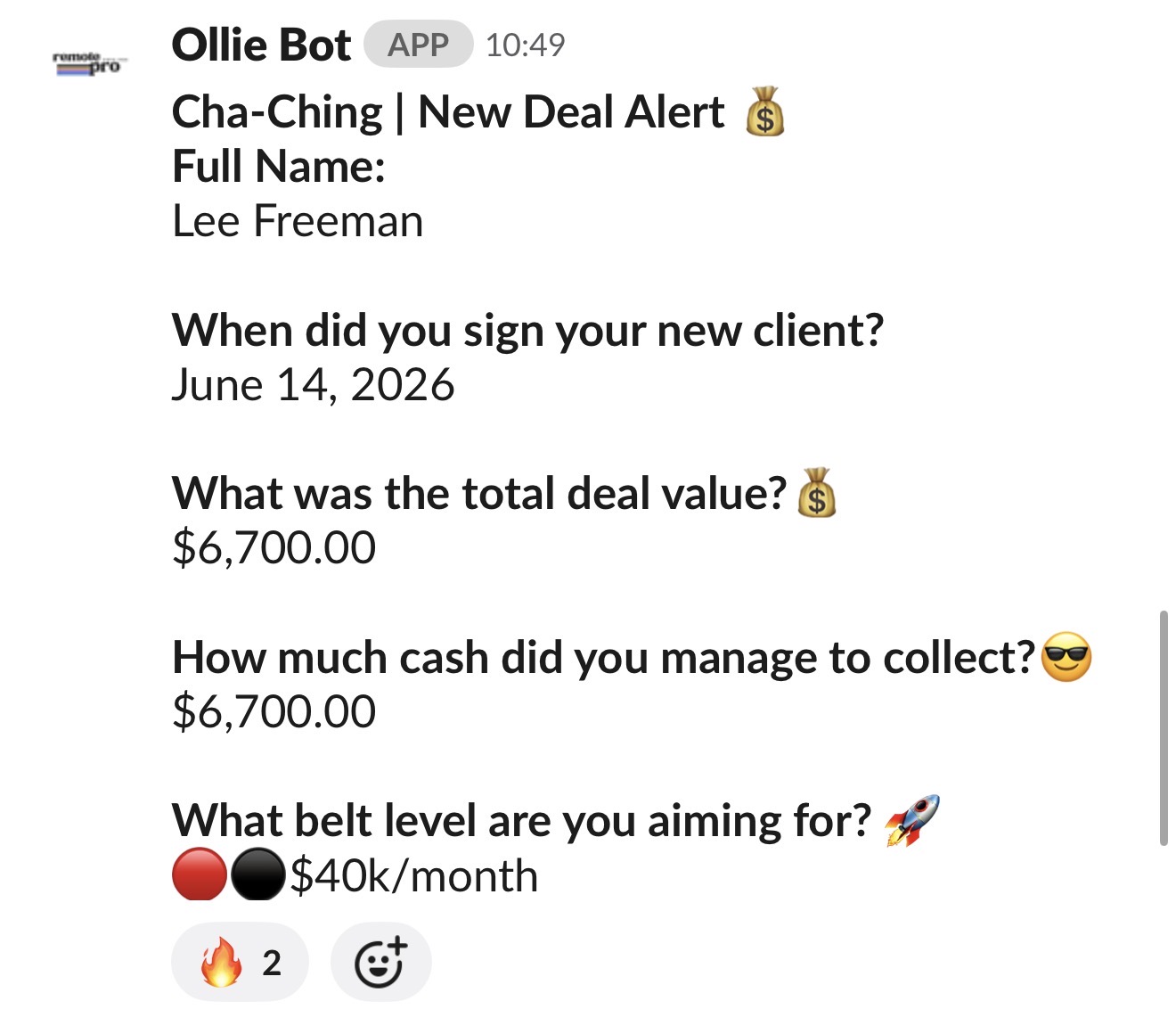 RemotePro client result