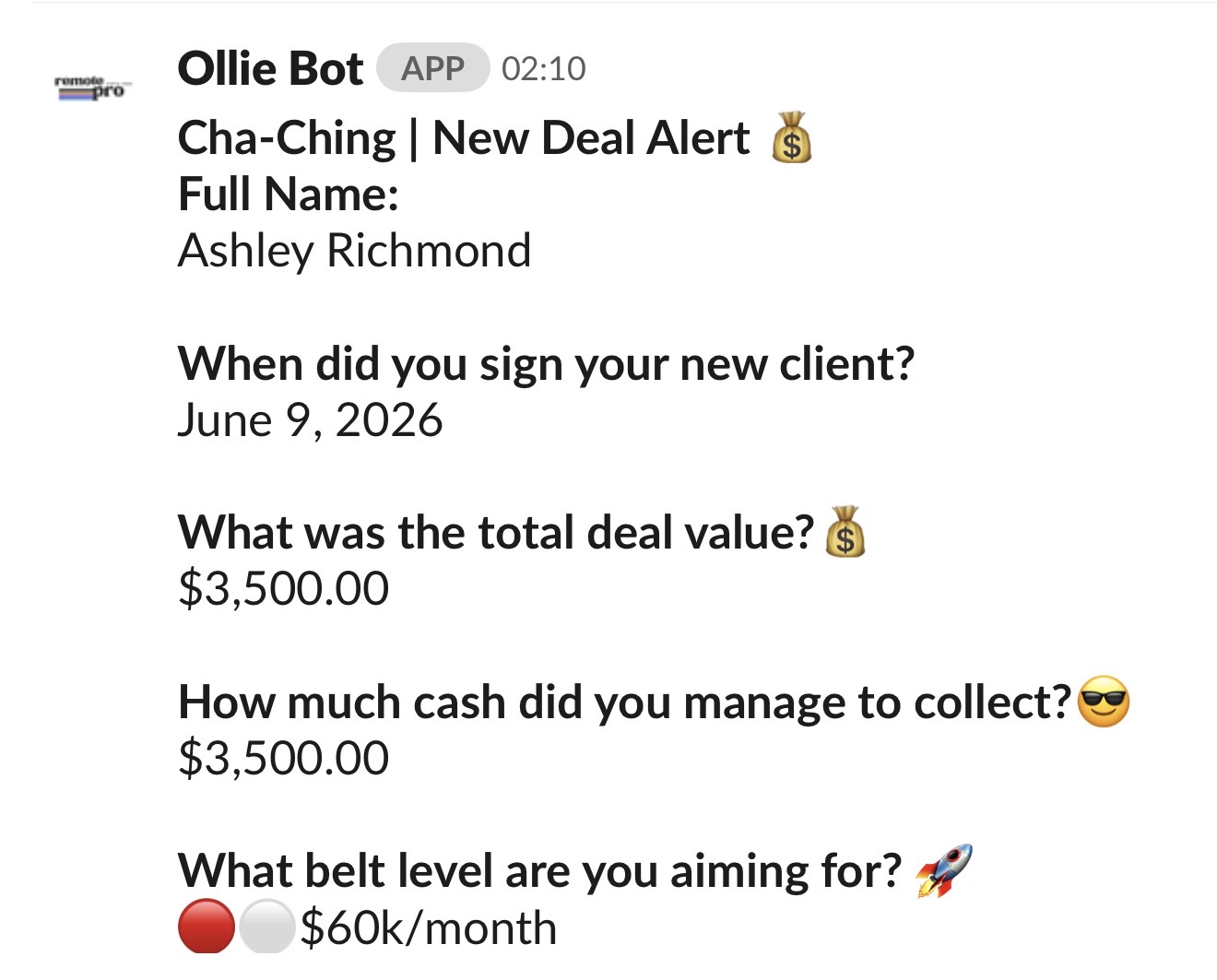 RemotePro client result