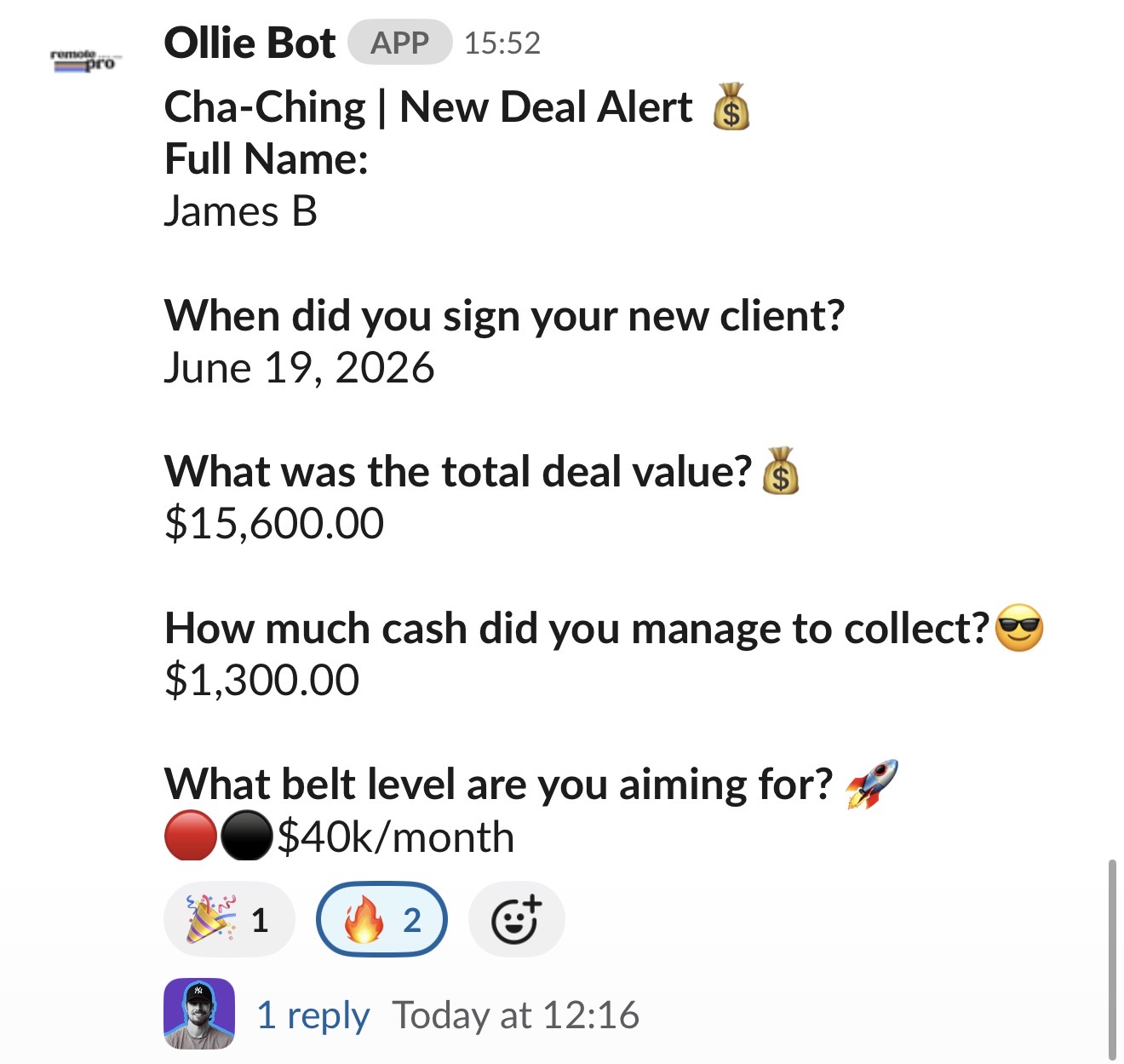 RemotePro client result